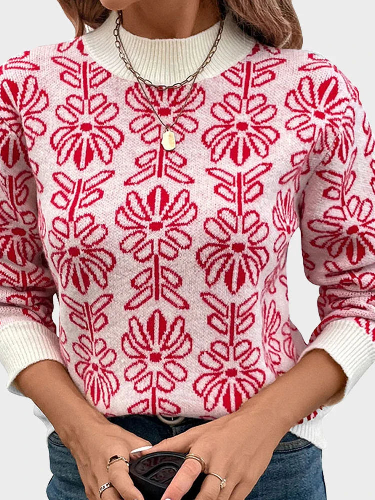 Women's  Floral Print Turtleneck Sweater