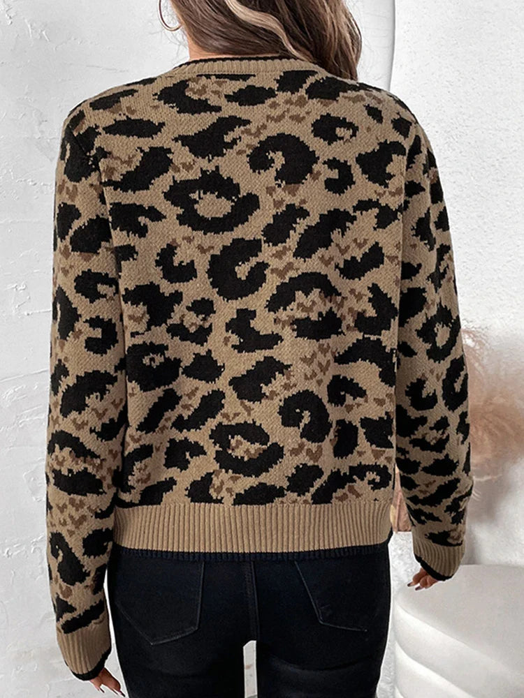 Women Leopard Print Bow Tie Cardigan
