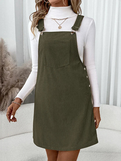 Women's Cute Corduroy Overall Bib Pinafore Suspender Dress
