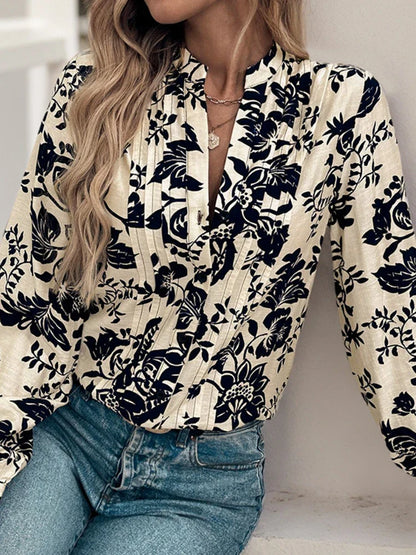 Womens Casual Button Down V Neck  Long Sleeve Blouses