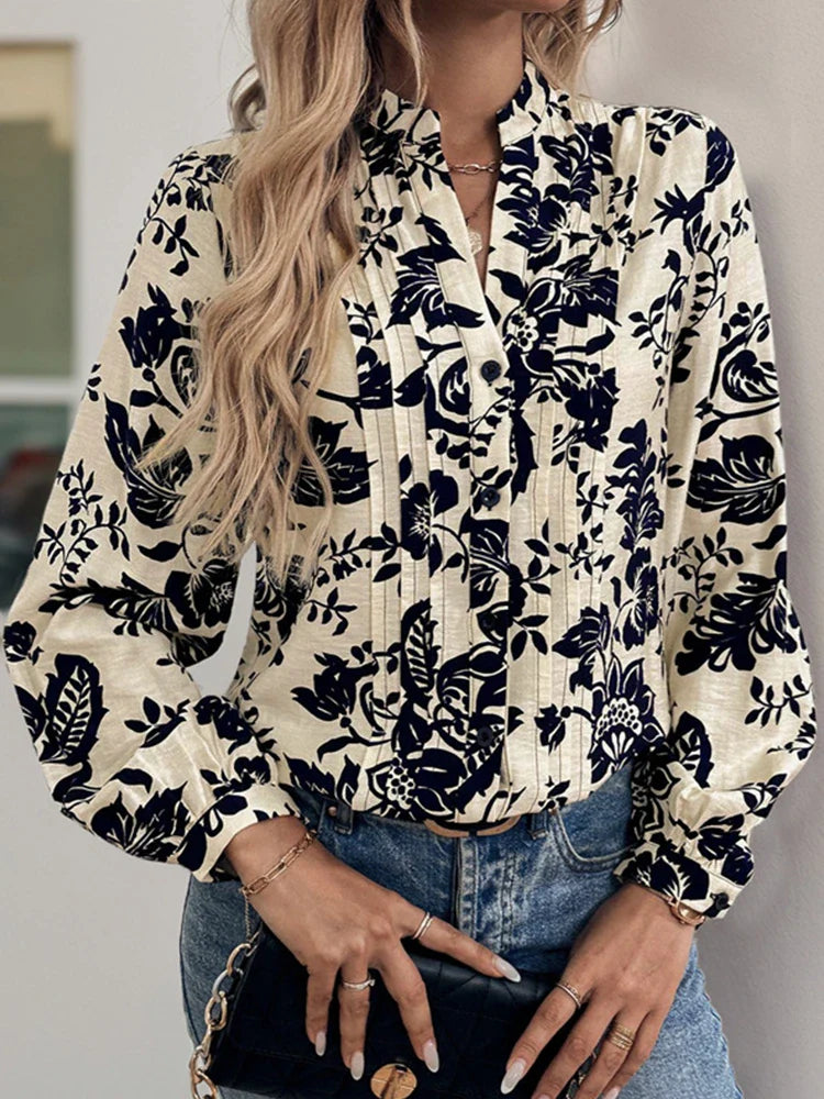Womens Casual Button Down V Neck  Long Sleeve Blouses
