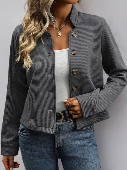 Women's Stand Collar Jacket Pocket Single Breasted Short Coat