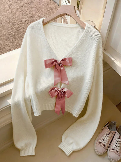 Womens Bow Tie Sweater V Neck Cardigan Sweaters