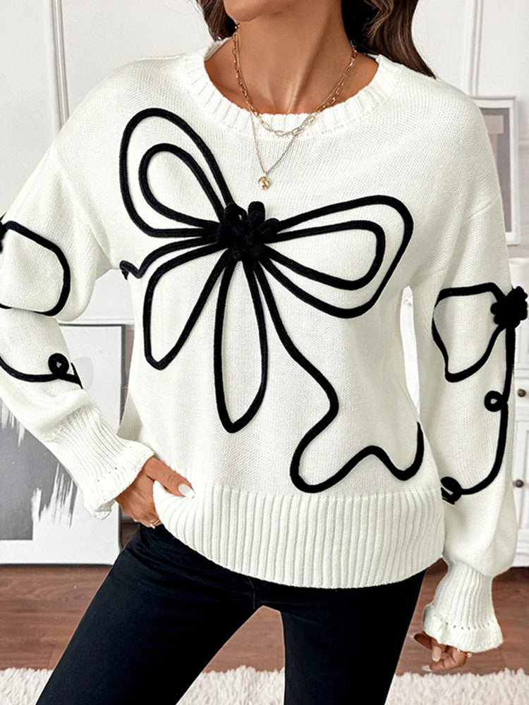 Womens Knitted Pullover Bow Sweater