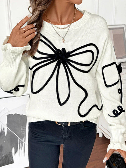 Womens Knitted Pullover Bow Sweater