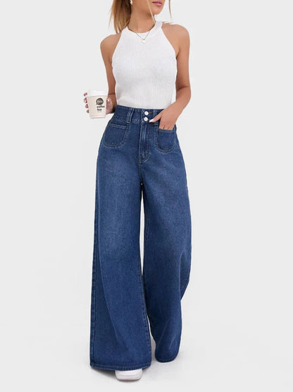Womens High Waisted Wide Leg Flare Jeans