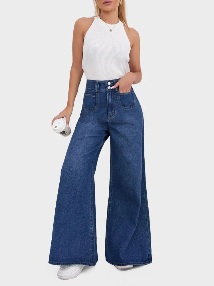 Womens High Waisted Wide Leg Flare Jeans
