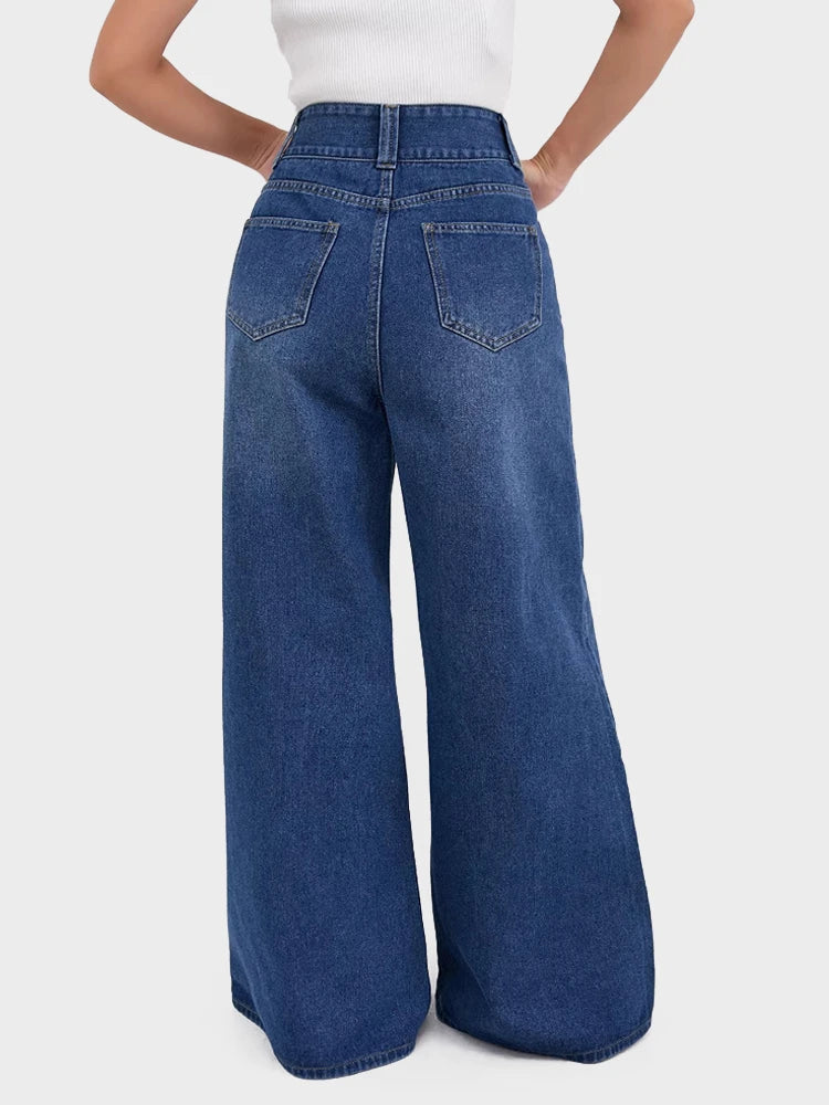 Womens High Waisted Wide Leg Flare Jeans
