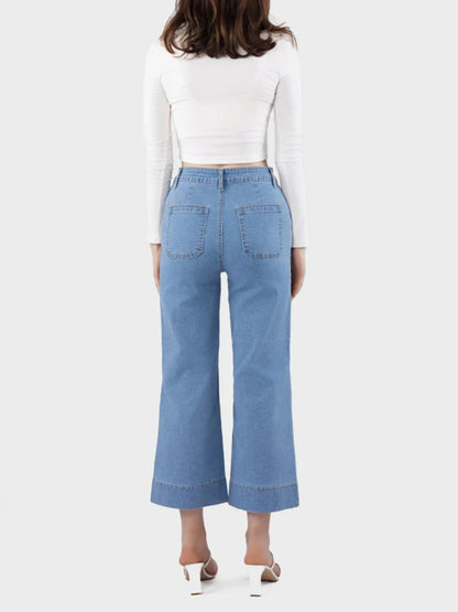 Womens High Waisted Cropped Straight Leg Jeans