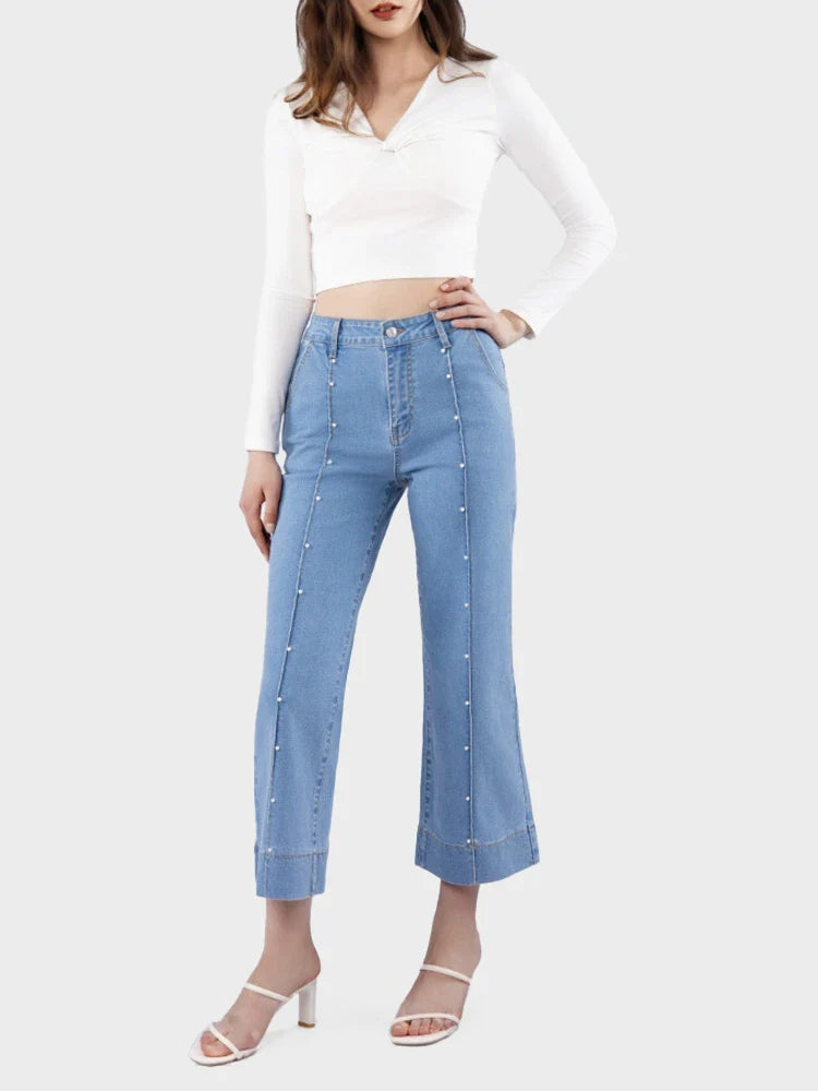 Womens High Waisted Cropped Straight Leg Jeans