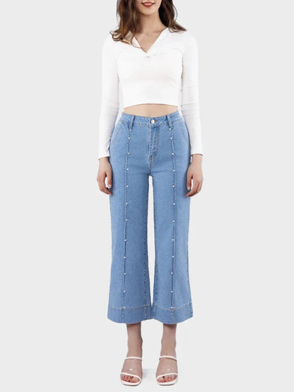 Womens High Waisted Cropped Straight Leg Jeans