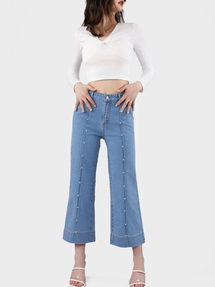 Womens High Waisted Cropped Straight Leg Jeans