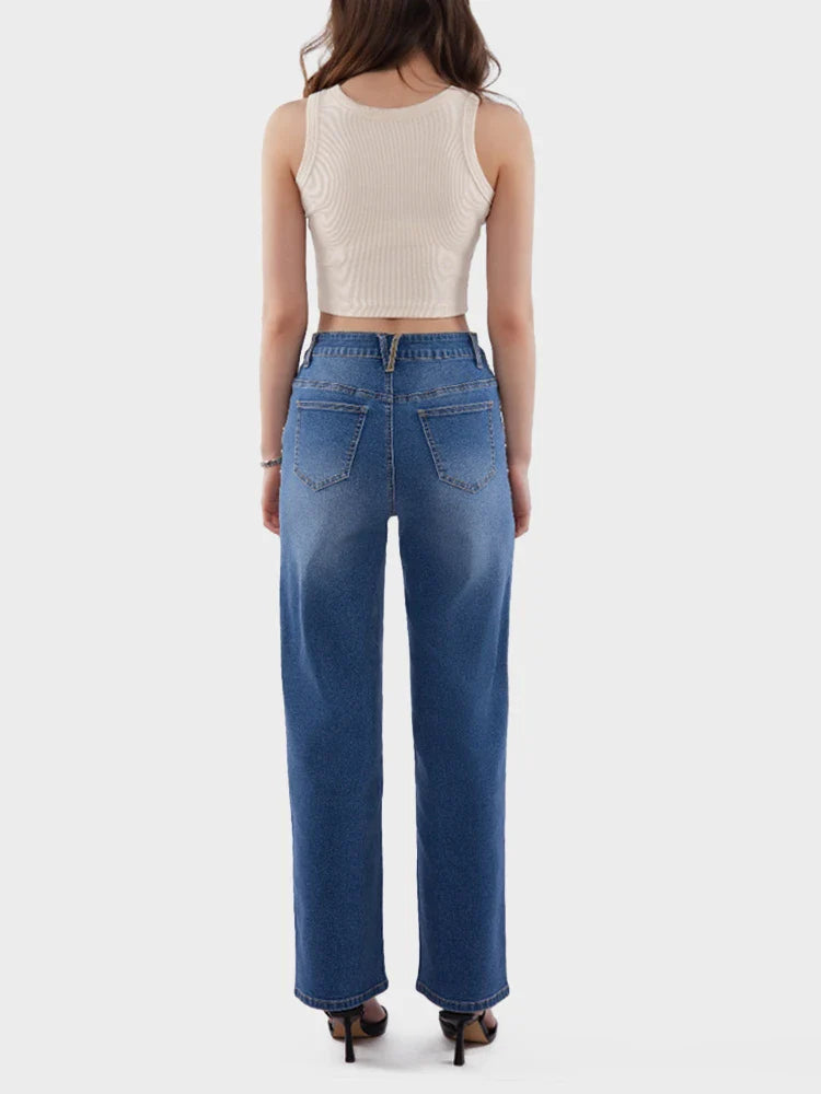 Women's Pearl High Waist Straight Wide Leg Jeans