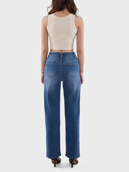 Women's Pearl High Waist Straight Wide Leg Jeans