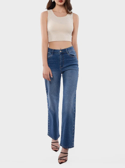 Women's Pearl High Waist Straight Wide Leg Jeans