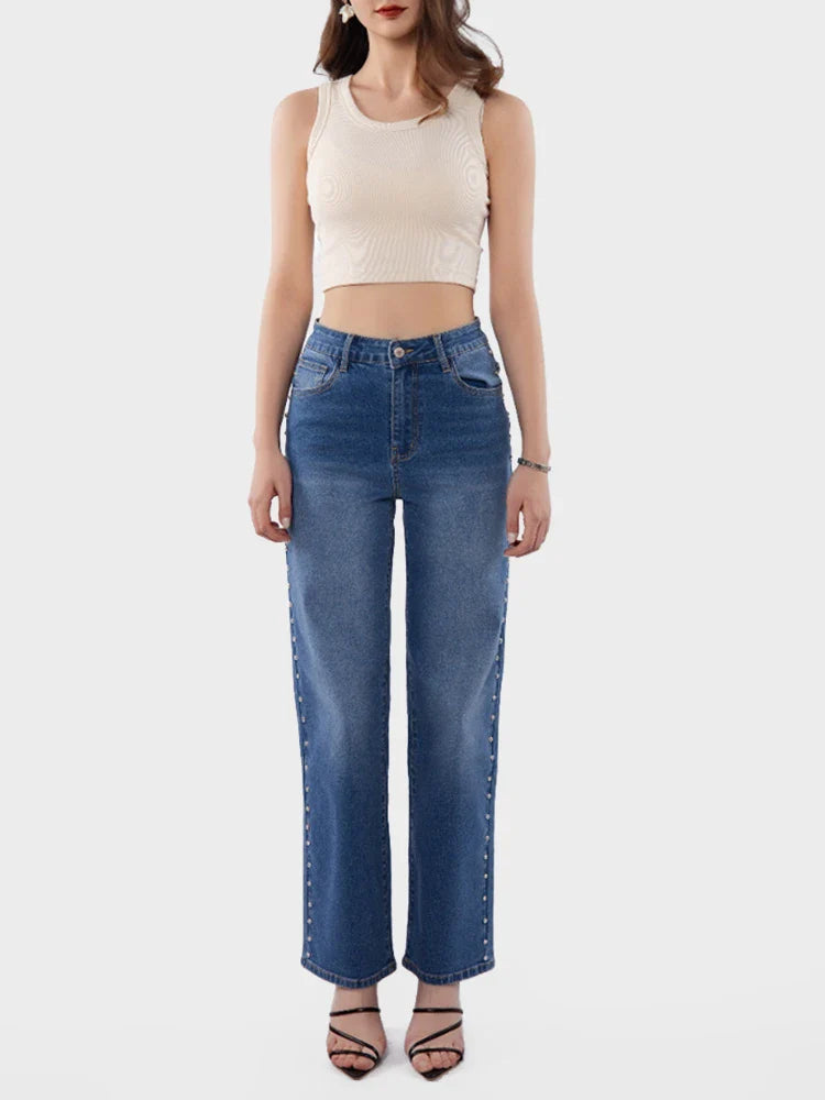 Women's Pearl High Waist Straight Wide Leg Jeans
