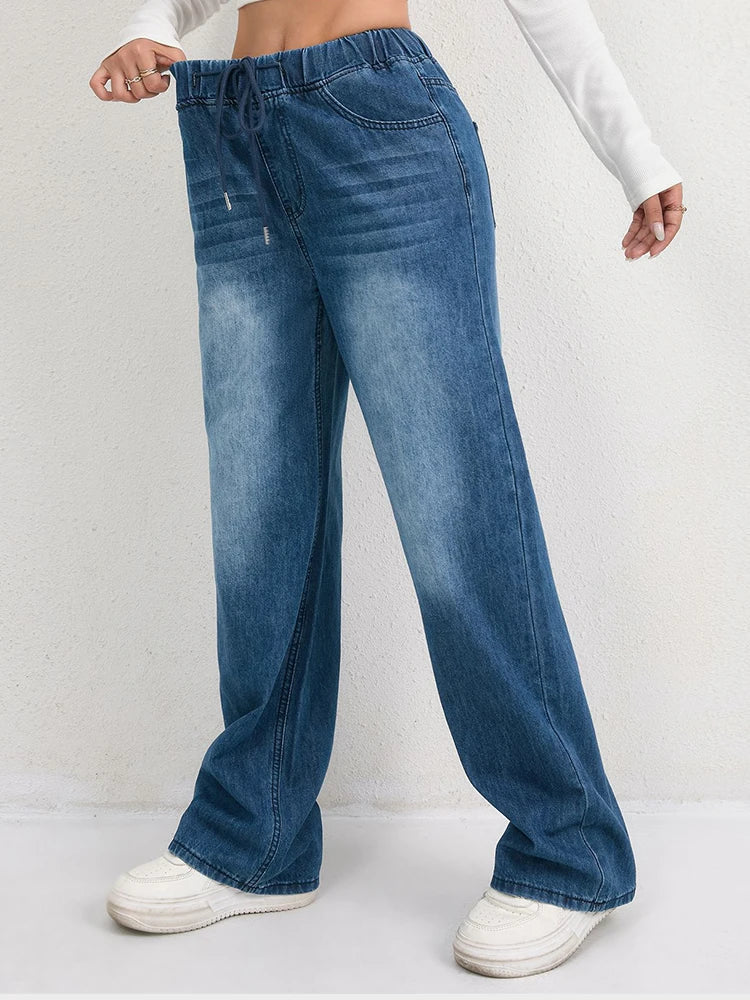 Women's Drawstring Wide Leg Jeans
