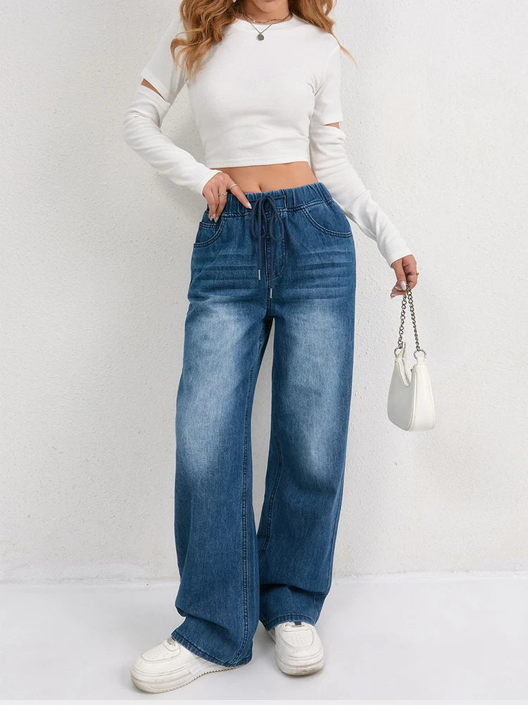 Women's Drawstring Wide Leg Jeans