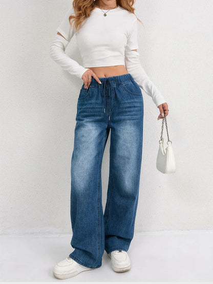 Women's Drawstring Wide Leg Jeans