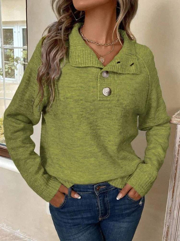 Button-Front Stand Collar Sweater