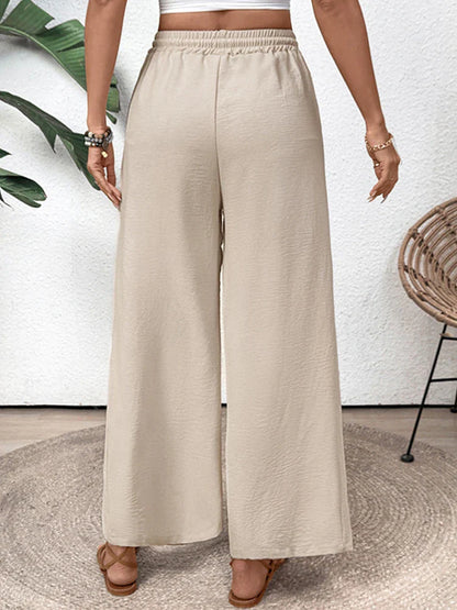 Women Flowy Pants Drawstring Waist Wide Leg with Pockets