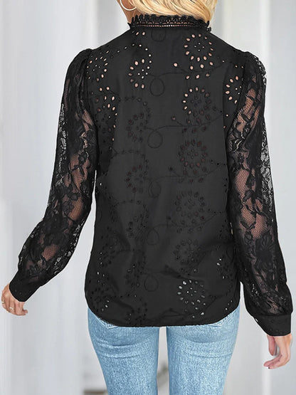 Womens Lace Tops Sheer Long Sleeve Blouses