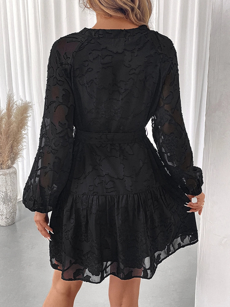 Women's Floral Jacquard Mesh Gothic Dress