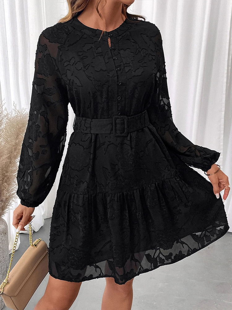 Women's Floral Jacquard Mesh Gothic Dress