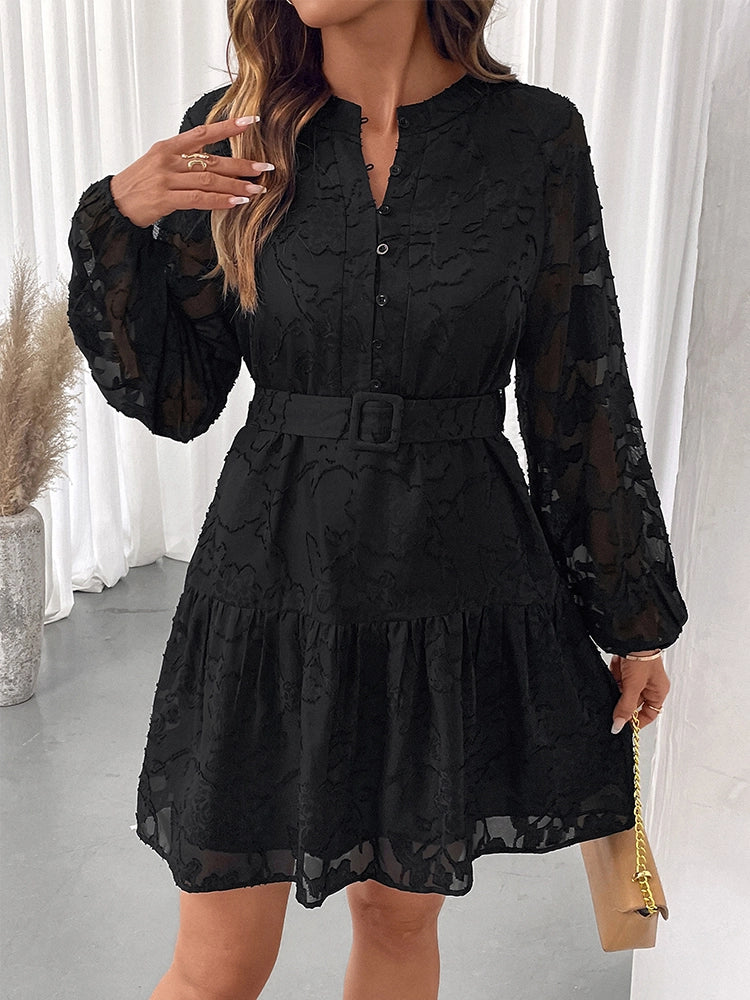 Women's Floral Jacquard Mesh Gothic Dress