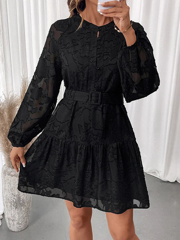 Women's Floral Jacquard Mesh Gothic Dress