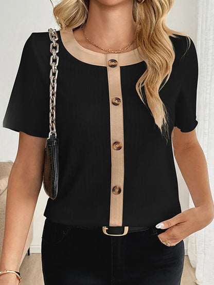 Women's Contrast Trim Ribbed Knit Tops