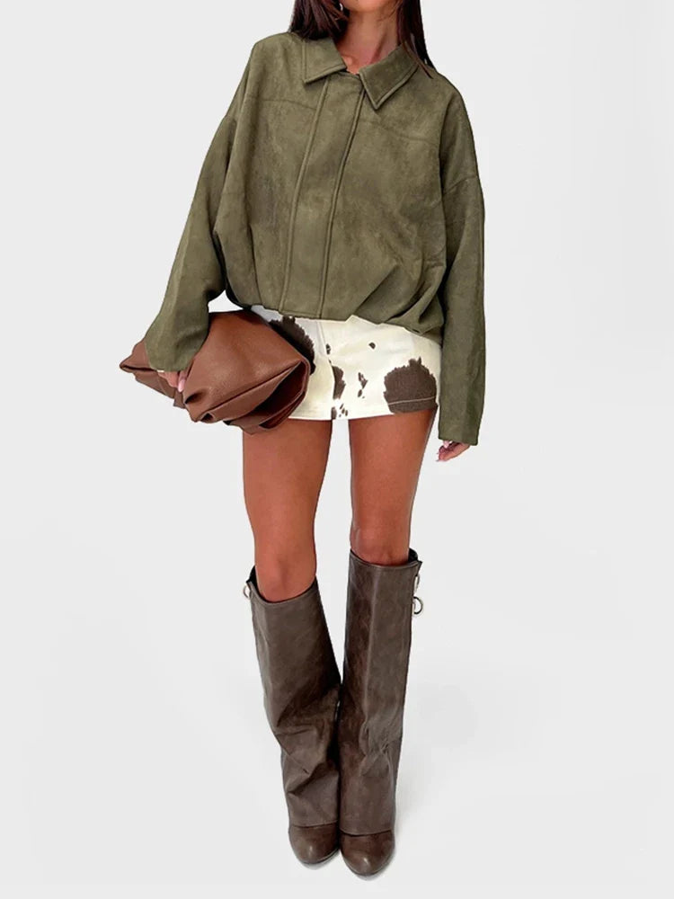 Luxury Faux Suede Bomber Jacket