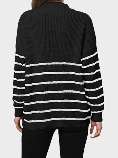 Women's Quarter Zip Striped Oversized Sweater 2025 Mock Turtleneck Fall Fashion Outfit