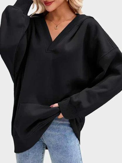 Women's Oversized Hoodies V Neck Pullover  Sweatshirt with Pocket