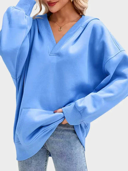 Women's Oversized Hoodies V Neck Pullover  Sweatshirt with Pocket