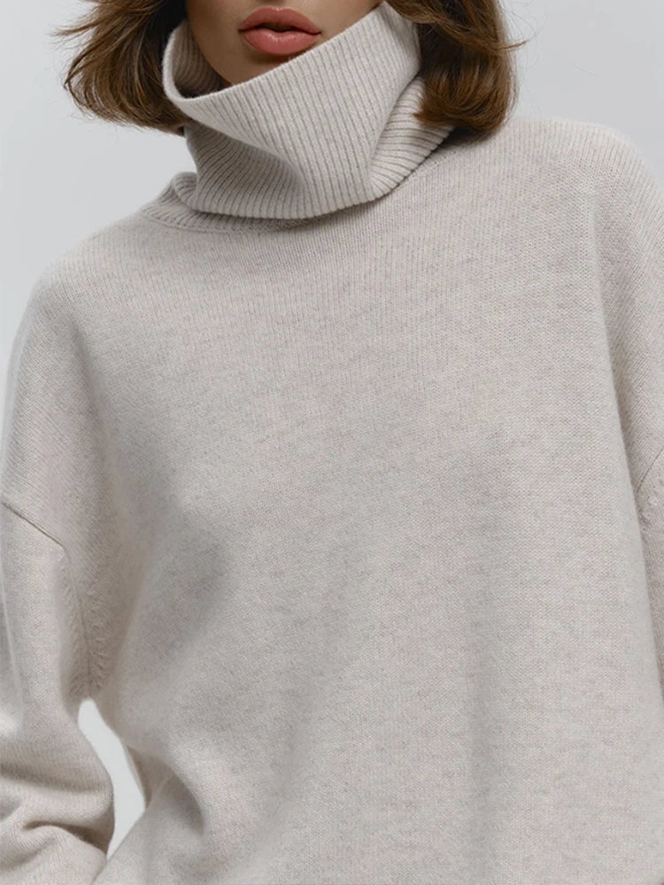 Women's Turtleneck Sweaters Loose Fit Fall Winter Pullover Jumper Tops