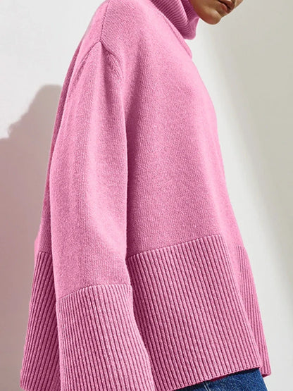 Women's Oversized Turtleneck Batwing Sleeve Casual Loose Knit Pullover Sweater