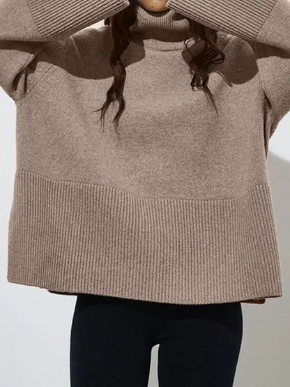 Women's Oversized Turtleneck Batwing Sleeve Casual Loose Knit Pullover Sweater