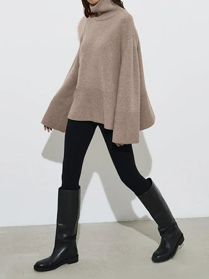 Women's Oversized Turtleneck Batwing Sleeve Casual Loose Knit Pullover Sweater
