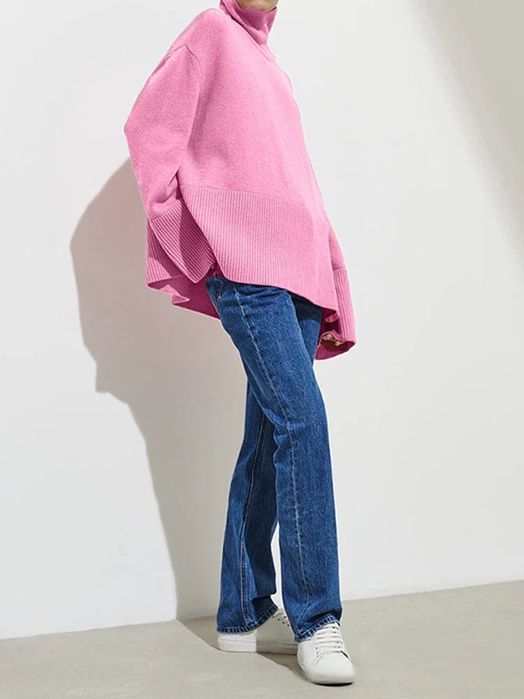 Women's Oversized Turtleneck Batwing Sleeve Casual Loose Knit Pullover Sweater