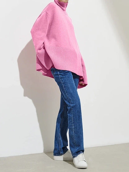Women's Oversized Turtleneck Batwing Sleeve Casual Loose Knit Pullover Sweater