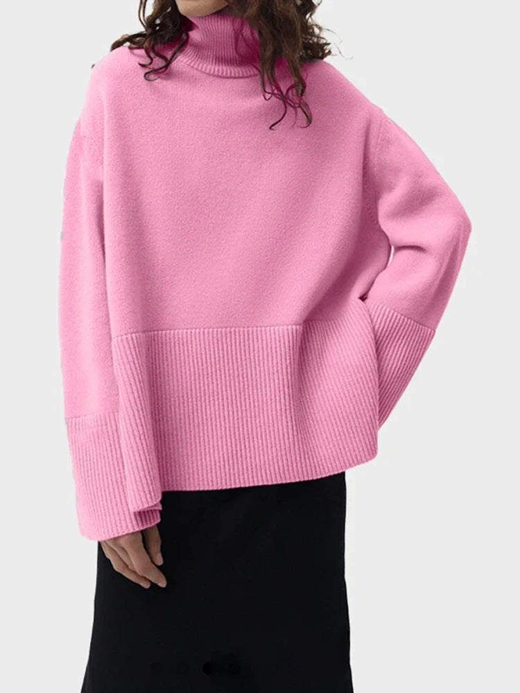 Women's Oversized Turtleneck Batwing Sleeve Casual Loose Knit Pullover Sweater