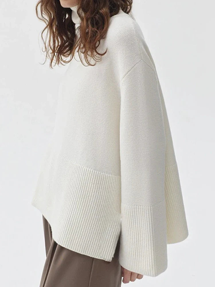 Women's Oversized Turtleneck Batwing Sleeve Casual Loose Knit Pullover Sweater