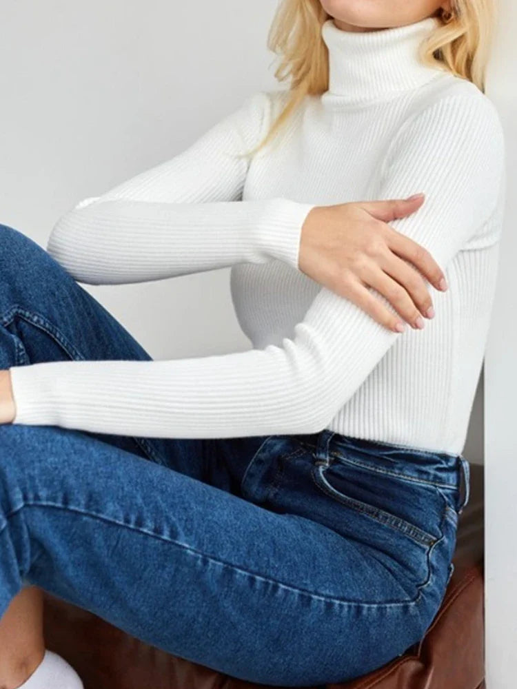 Women's Ribbed Turtleneck Sweater Long Sleeve