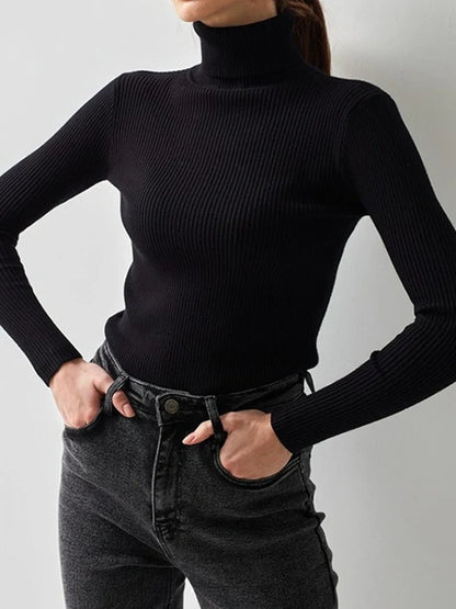 Women's Ribbed Turtleneck Sweater Long Sleeve