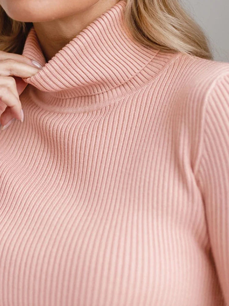 Women's Ribbed Turtleneck Sweater Long Sleeve