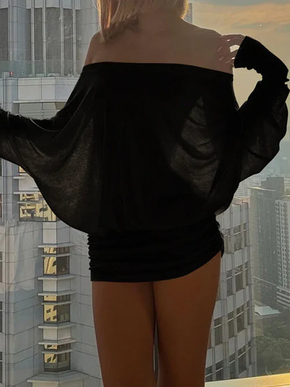 Women's Solid Off The Shoulder Sheer Ruched Dress