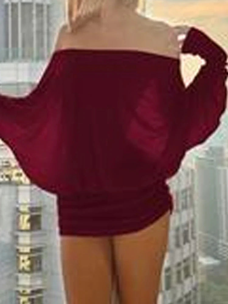Women's Solid Off The Shoulder Sheer Ruched Dress