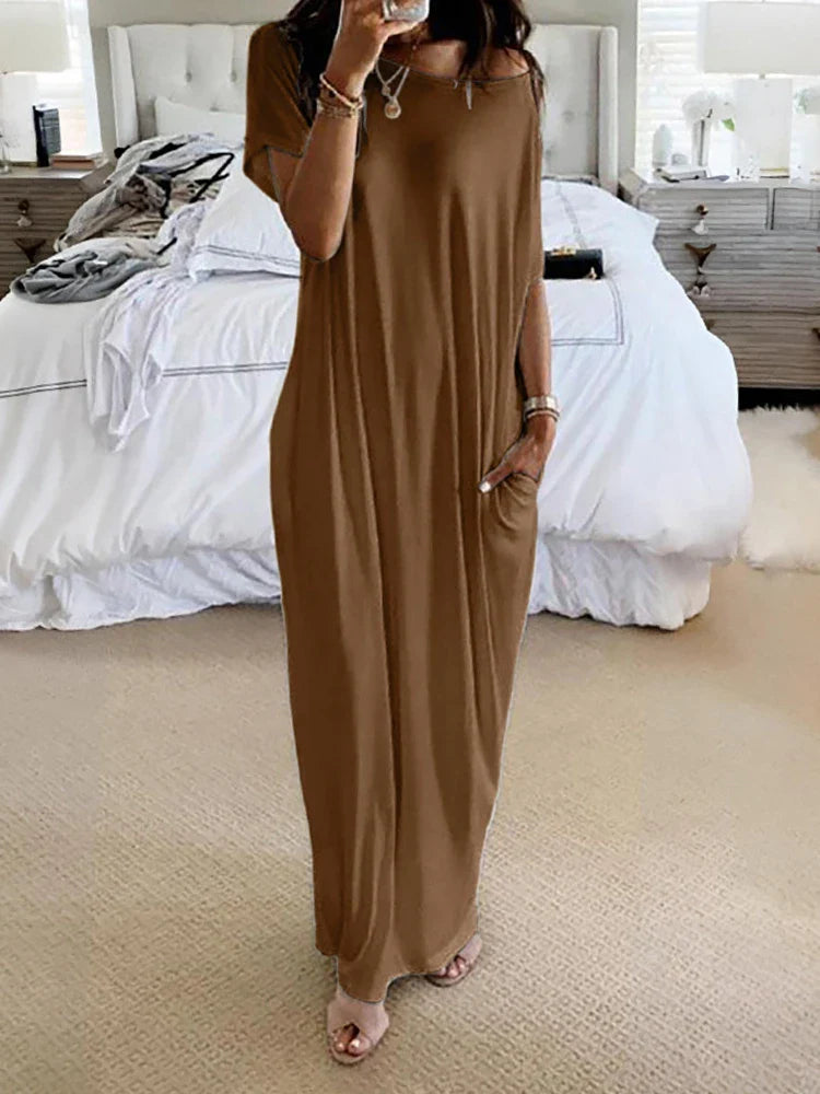 Women's Solid Color Batwing Sleeve Lounge Dress