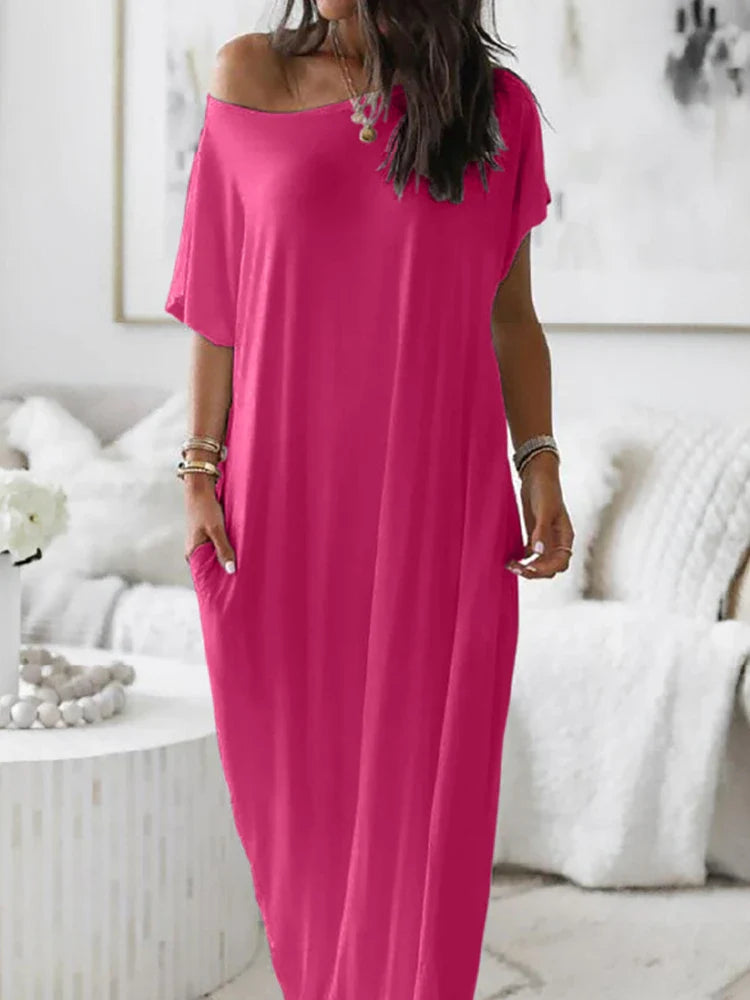 Women's Solid Color Batwing Sleeve Lounge Dress